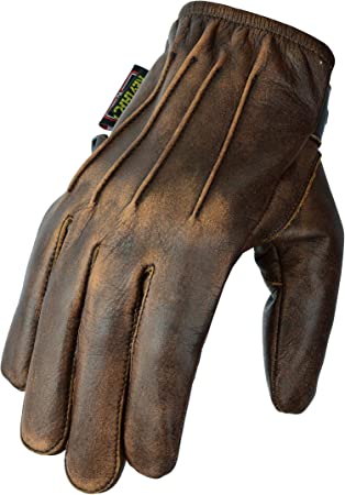 Mens Leather Motorcycle Gloves Lined With Protective Kevlar Aramid - Short Cuff Lightweight Motorbike Biker Gloves