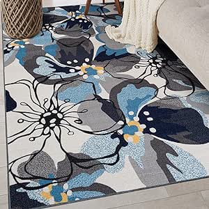 Rugshop Modern Large Floral Non-Slip (Non-Skid) Area Rug 4' x 6' Gray