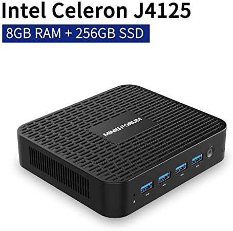 Mini PC Windows 10 Pro 8GB LPDDR4 256GB SSD Intel Celeron J4125(up to 2.7GHz), Quad Core, HDMI&DP 4K@60Hz Outputs, 2X Gigabit Ethernet, 4X USB 3.0, Dual Band WiFi, Support PXE Boot, Auto Power On