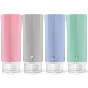 Opret 4 Stück Silikon Reiseflaschen Set, 100ml Reiseflaschen zum Befüllen Kosmetik Shampoo Flüssigkeiten, Auslaufsicher Nachfüllbare Leer Reiseset Reisegröße Behälter Travel Bottles Set Travel Kit