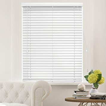 Chicology Faux Wood Blinds / window horizontal 2-inch venetian slat, Faux Wood, Variable Light Control - Simply White, 47"W X 64"H
