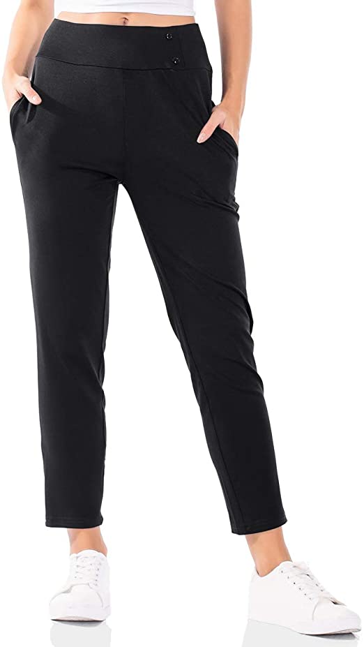Brovollous Women's Pants Trouser High Waist Slim Leg Pull-On Stretch Ankle Pants with Pockets