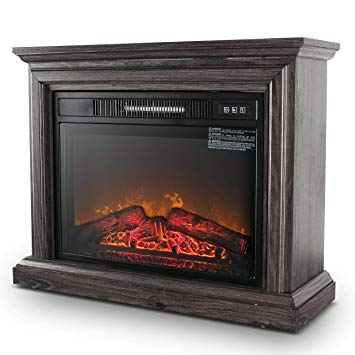 DELLA 1400W Embedded Electric Fireplace Insert Freestanding Heater w/Remote Control Glass View Log Flame, Wood Gray