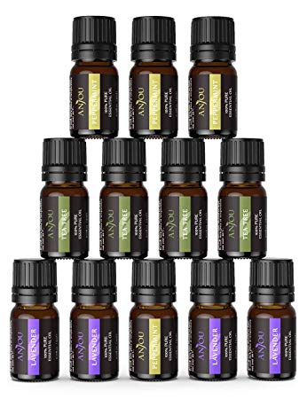 Anjou Essential Oils Gift Set, 100% Pure Natural Aromatherapy Oil kit, 12 X 5 ml Scented Oil Sets Lavender(20ml), Peppermint (20ml), Tea Tree (20ml)