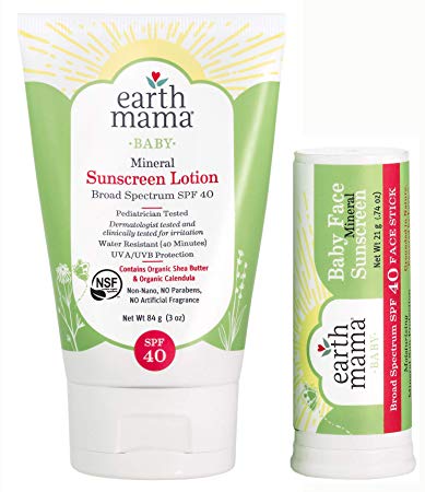 Earth Mama Baby Face Mineral Sunscreen Stick & Lotion Set, SPF 40