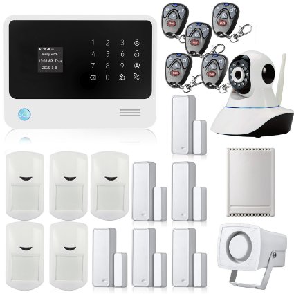 Golden Security Touch screen keypad LCD display WIFI GSM IOS Android APP Wireless Home Burglar Security Alarm System   HD IP Camera