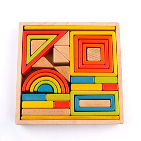 Rainbow Blocks - iPlay, iLearn Rainbow Stacker Natural Wood Wooden Art Craft Stacking Cubes Blocks