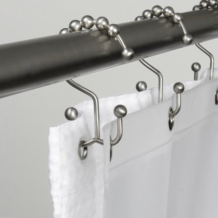 Double Hook Shower Curtain 100 RUSTPROOF STAINLESS STEEL and HEAVY RESISTANT DOUBLE GLIDE - Set of 12 Rings 1-Pack Satin Nickel