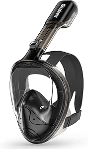 Greatever Full Face Snorkel Mask, Snorkeling Gear for Adults with Latest Dry Top Breathing System and Detachable Camera Mount, Foldable Snorkel Mask Adult, Snorkels Anti-Fog(Black/Grey, L/XL)