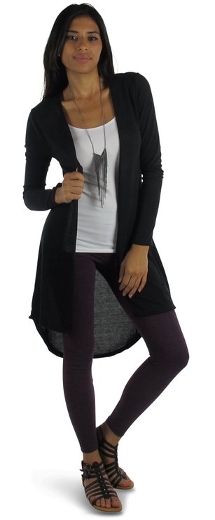 Free to Live Women's Long High Low Knit Hacci Fitted Cardigan Made in USA