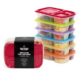 6 Pack Premium Eco Friendly 3-Compartment Bento Lunch Box Containers for Kids Multi Color Microwave Dishwasher Safe and Reusable 9679 By California Home Goods