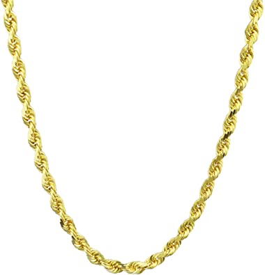 Nuragold 14k Yellow Gold 5mm Rope Chain Diamond Cut Pendant Necklace, Mens Womens Lobster Clasp 22" 24" 26" 28" 30"