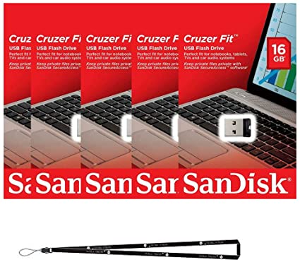 SanDisk Cruzer Fit 16GB (5 Pack) SDCZ33-016G USB 2.0 Flash Drive Jump Drive Pen Drive SDCZ33-016G - Five Pack   Bonus Wisla Trust (TM) landyard