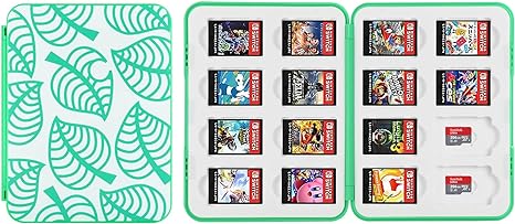 Vicloon Game Card Case for Nintendo Switch, Game Card Holder Game Storage with 16 Cartridge Slots, Switch Games Holder case for Switch Game Card & SD Card Storage (Green Leaves)