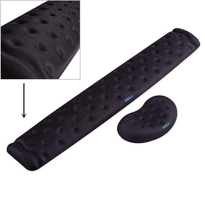 BRILA Memory Foam Mouse & Keyboard Wrist Rest Support Pad Cushion Set for Computer, Laptop, Office Work, PC Gaming - Massage Holes Design - Easy Typing Wrist Pain Relieve (Black Bundle)