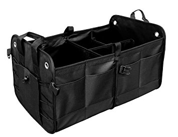 Car Boot Organiser, MKQPOWER Multipurpose, Customizable, Expandable Storage Cargo Bin for Vehicles and Trucks, Compartments & Anti - slip / Waterproof Bottom plus Backseat Caddy for Car/SUV(Black)