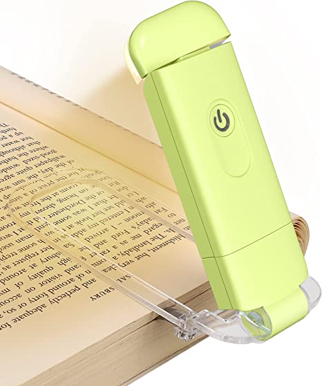 DEWENWILS USB Rechargeable Book Light for Kids, Warm White, Brightness Adjustable for Eye Protection, LED Clip on Book Light for Reading in Bed, Flexible Book Reading Lights, Green