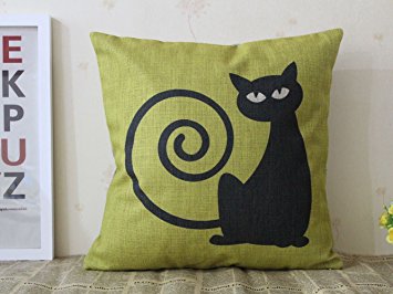 Decorative Cotton Linen Square Throw Pillow Case Cushion Cover Cat Yellow Background Pillowcase 18 "X18 " by Rexselect
