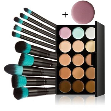 Chinatera 15 Colors Contour Face Cream Makeup Concealer Palette with 10pcs Makeup Brushes (Black Blue)