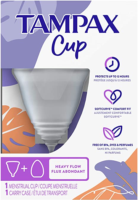 Tampax Menstrual Cup Heavy Flow with Carrying Case, Tampon Alternative for Period, Reusable, 12 Hours of Flexible Comfort-fit Protection
