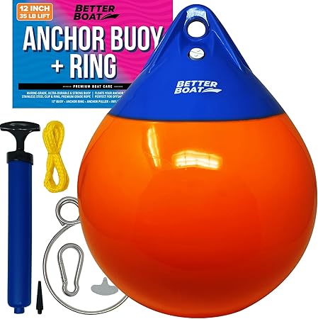 Anchor Buoy & Retrieval Ring Vinyl Boat Bouy Balls Round Boat Mooring Buoys, Bumper or Marker and Anchor Float Ball Floating Pick Up for Rope Line Crab Pot Puller or Inflatable Dock Sea & Lake