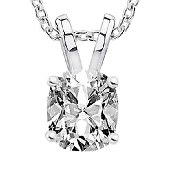 0.70 3/4 Carat GIA Certified Cushion Diamond Solitaire Pendant Necklace D-E Color SI1-SI2 Clarity w/ 18" 14K Gold Chain