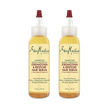 Shea Moisture Jamaican Black Castor oil Strengthen & Restore Hair Serum with Shea Butter & Peppermint 2 oz - Value Double Pack qty of 2 Each