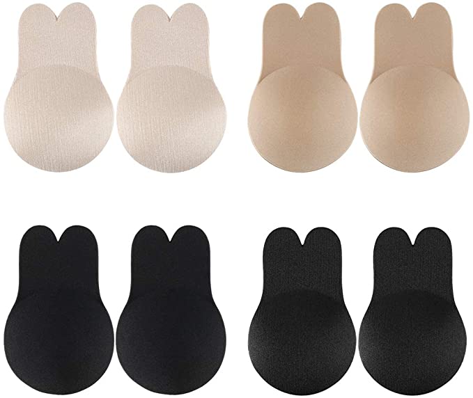 FANTESI 4 Pairs Adhesive Bra, Women Sticky Backless Pasties Bras Lift Nipplecovers Invisible Push up Bra Rabbit Silicone Bra for Wedding Dress