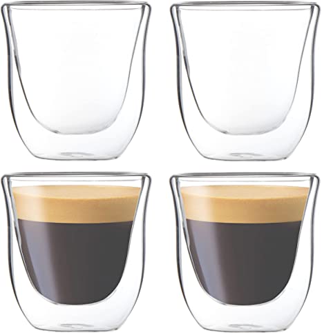 Youngever 4 Pack Espresso Cups, Double Wall Thermo Insulated Espresso Cups, Glass Coffee Cups, 2.8 Ounce