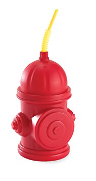 Fireman Fire Truck Childrens Birthday Party Supplies - Red Fire Hydrant Plastic Sippy Cup with Straw (8)