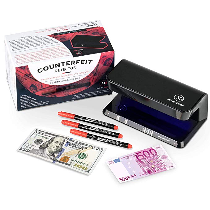 Counterfeit Bill Detector System with Ultraviolet Light with 2 Tubes of 4W Each and 3 Detector pens by MoneyTrust Used to Verify documents with UV Light Security Features and detect Counterfeit Bills