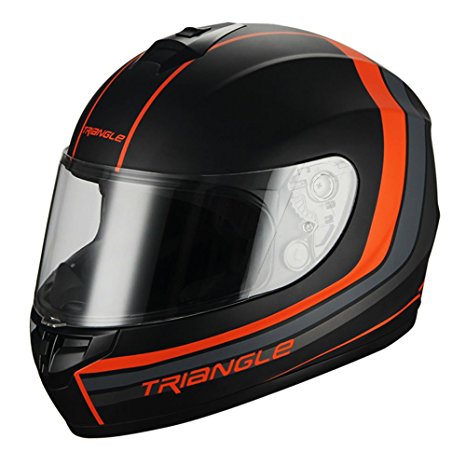 Triangle Full Face Matte Black/Orange Street Bike Motorcycle Helmet [DOT] (Medium)