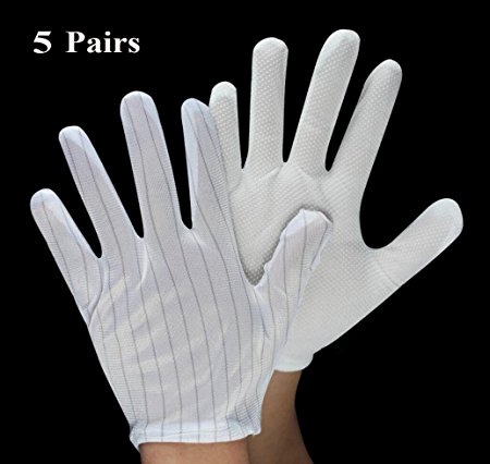BeeChamp 5 Pair Anti-Static Safety Gloves for PC Building Electronic Repairing, Medium