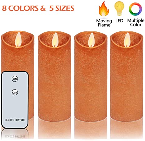 Flameless Candles Moving Flame Led Candles H5" xD2" Set of 4 Real Wax Battery Operated Decorative Candles with Remote Control Copper