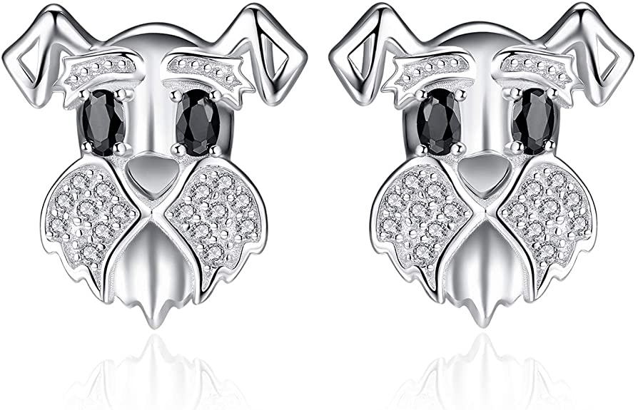 JewelryPalace Schnauzer Terrier Dog Puppy Pet Lover Genuine Black Spinel Stud Earrings 925 Sterling Silver