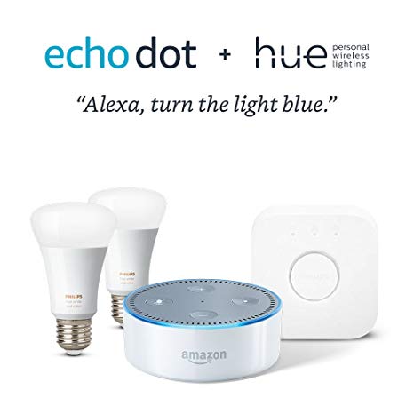 Echo Dot - White   Philips Hue 2 Color Bulb Kit Starter Kit