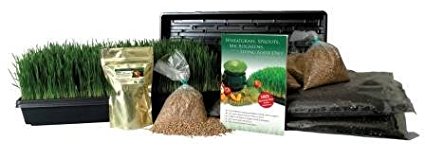 Certified Organic Wheatgrass Growing Kit - Grow & Juice Wheat Grass: Trays, Seed, Soil, Instructions, Wheatgrass Book, Trace Mineral Fertilizer & More