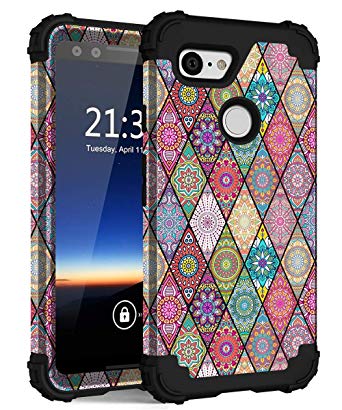 Google Pixel 3 Case, Hocase Shockproof Heavy Duty Protection Hard Plastic Cover Silicone Rubber Case Hybrid Dual Layer Protective Phone Case for Google Pixel 3 2018 w/ 5.5" Display - Mandala Flowers