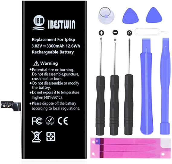 Battery for iPhone 6s Plus, 3.82V 3300mAh High Capacity Battery Kit for iPhone 6s Plus A1634, A1687, A1699 with Remove Tool Kit and Instruction, 36 Months Warranty