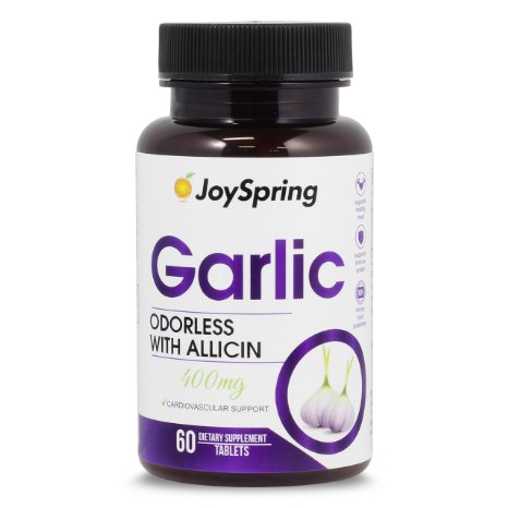 Garlic Pills (with Allicin) for Immunity, Heart and Blood Pressure Support - Odorless Supplement with Enteric Coated Tablets That Go Down Easy - Potent 400 mg Complex - 2 Month Supply