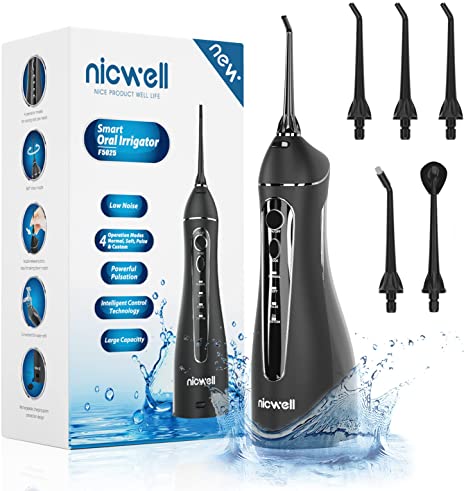 Water Dental Flosser Cordless for Teeth - Nicwell 4 Modes Dental Oral Irrigator, Portable and Rechargeable IPX7 Waterproof Powerful Battery Life Water Teeth Cleaner Picks for Home Travel