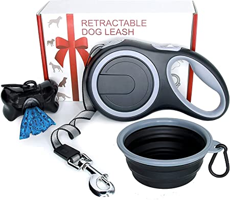 Retractable Dog Lead, 8M(26 Feet) Easy One Button Brake & Lock Extendable Dog Leash for Small to Large Dogs up to 110lbs(50KG) (black)