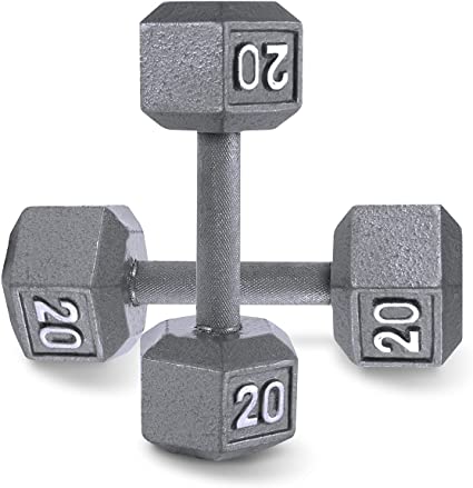 CAP Barbell Cast Iron Solid Hexagon Gray Dumbbells, Strength Training Free Weights Set of 2 for Women and Men, Hand Weights Sold by Pairs, from 1 to 120 LBS, Multi-Select Weight Size Options Available