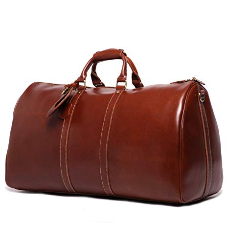 Leathario Mens Genuine Leather Overnight Travel Duffel Weekender Bag Leather Luggage