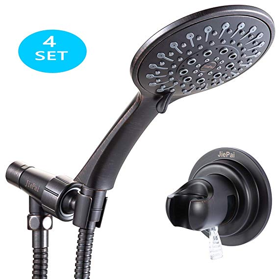 JiePai Handheld Shower Head Kit with Holder/Hose-High Pressure Showerhead with 6 Spray Settings-Bathroom Shower Head with Hose,Handheld Shower Arm Bracket Mount,Suction Cup Shower Head Holder-Bronze)