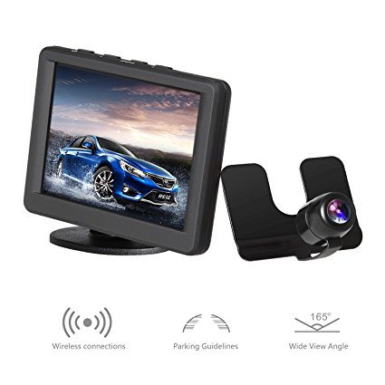 AUTO-VOX Car Wireless Rear View Camera Monitor Kit - 3.5 Inch LCD Reversing Monitor 2.4G Wireless with 165 Degree Wide Angle License Plate Backup Camera