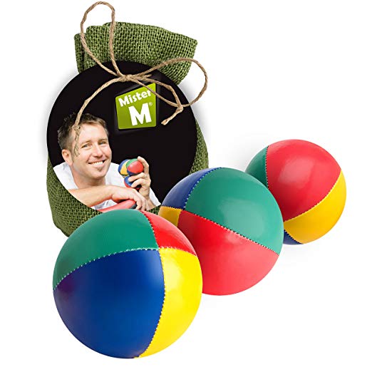 3 Juggling Balls (CE Tested) - “The Ultimate Juggling Set” with an Online Video in a Burlap Bag - “by Mister M”
