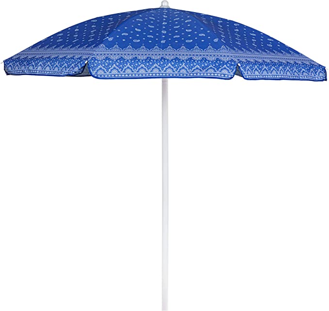 ONIVA - a Picnic Time brand 822-00-330-000-0 5.5 Ft. Portable Beach Umbrella Outdoor Furniture, Blue with Paisley Pattern