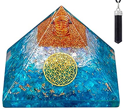 Bliss Creation Orgone Pyramid Healing Stone Energy Generator EMF Protection | Made for Ultimate Orgone Energy with Raw Black Tourmaline Crystal Healing Pendant Necklace (Apetite & Opalite)