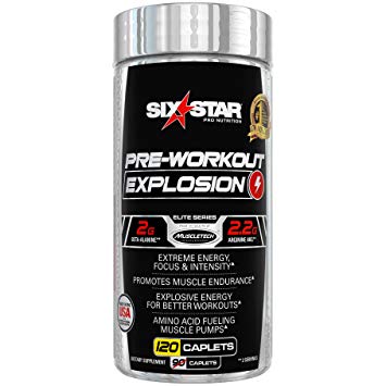 Six Star Explosion Pre Workout Pills with L-Arginine, Nitric Oxide, Beta Alanine, and Energy, 120 Count